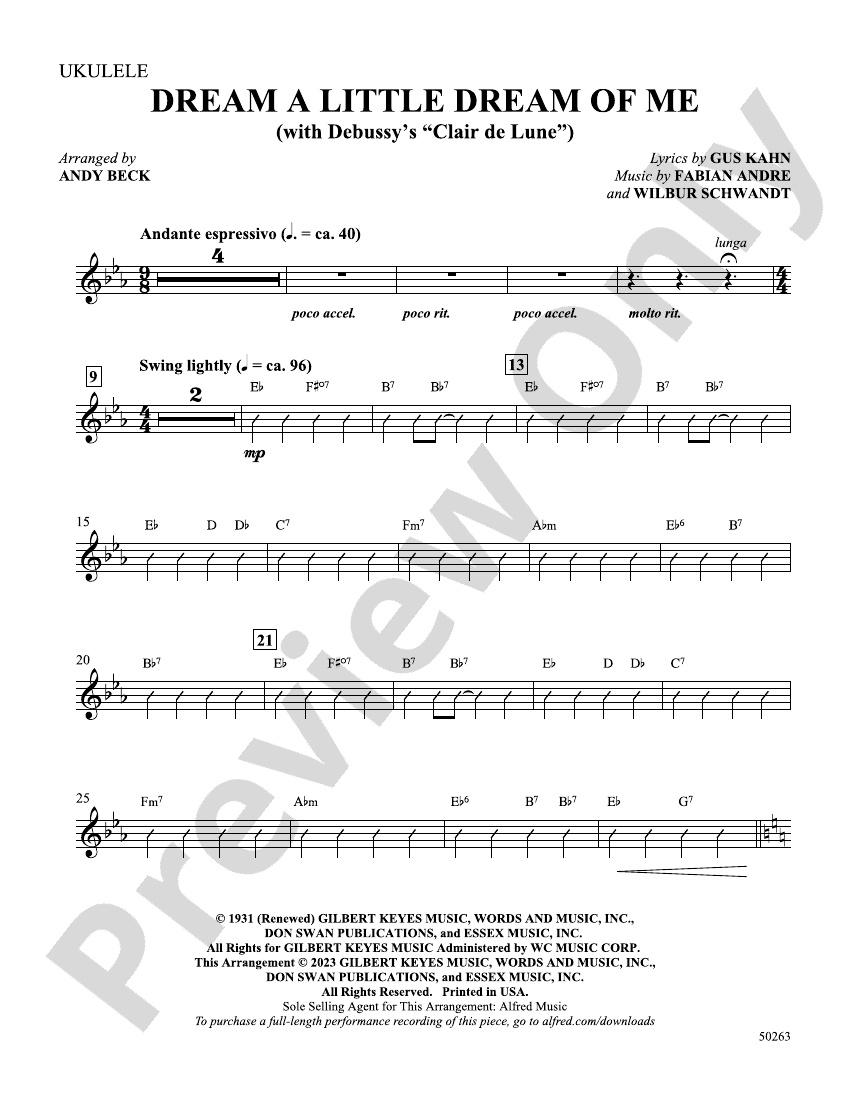 Dream a Little Dream of Me Ukulele Ukulele Part Digital Sheet Music Download