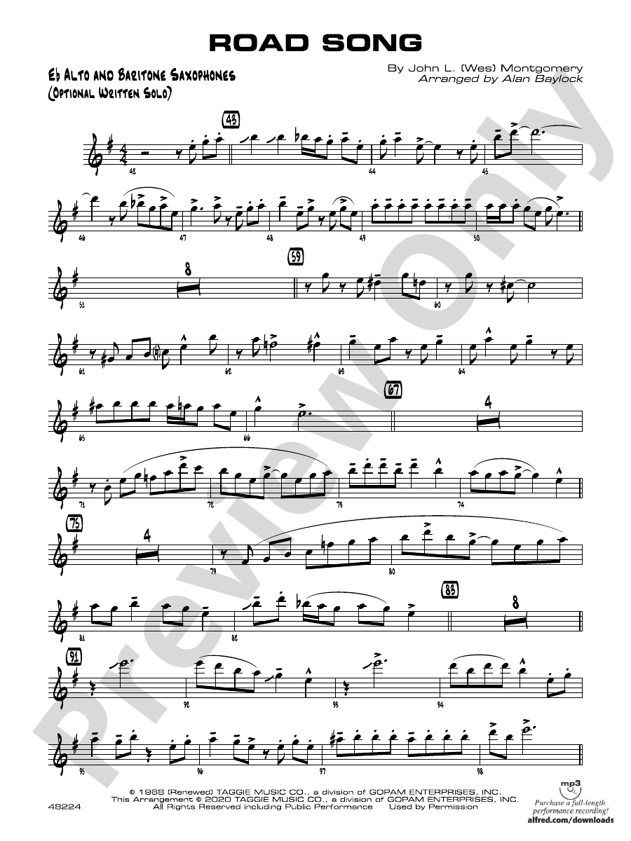 Road Song Eb Alto Sax Optional Solo Eb Alto Sax Optional Solo Part