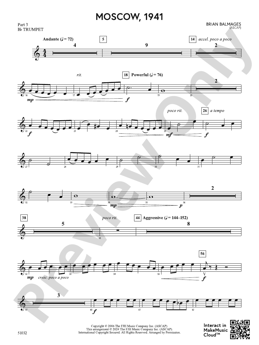 Moscow, 1941: Part 3 - B-flat Trumpet: Part 3 - B-flat Trumpet Part - Digital Sheet Music Download