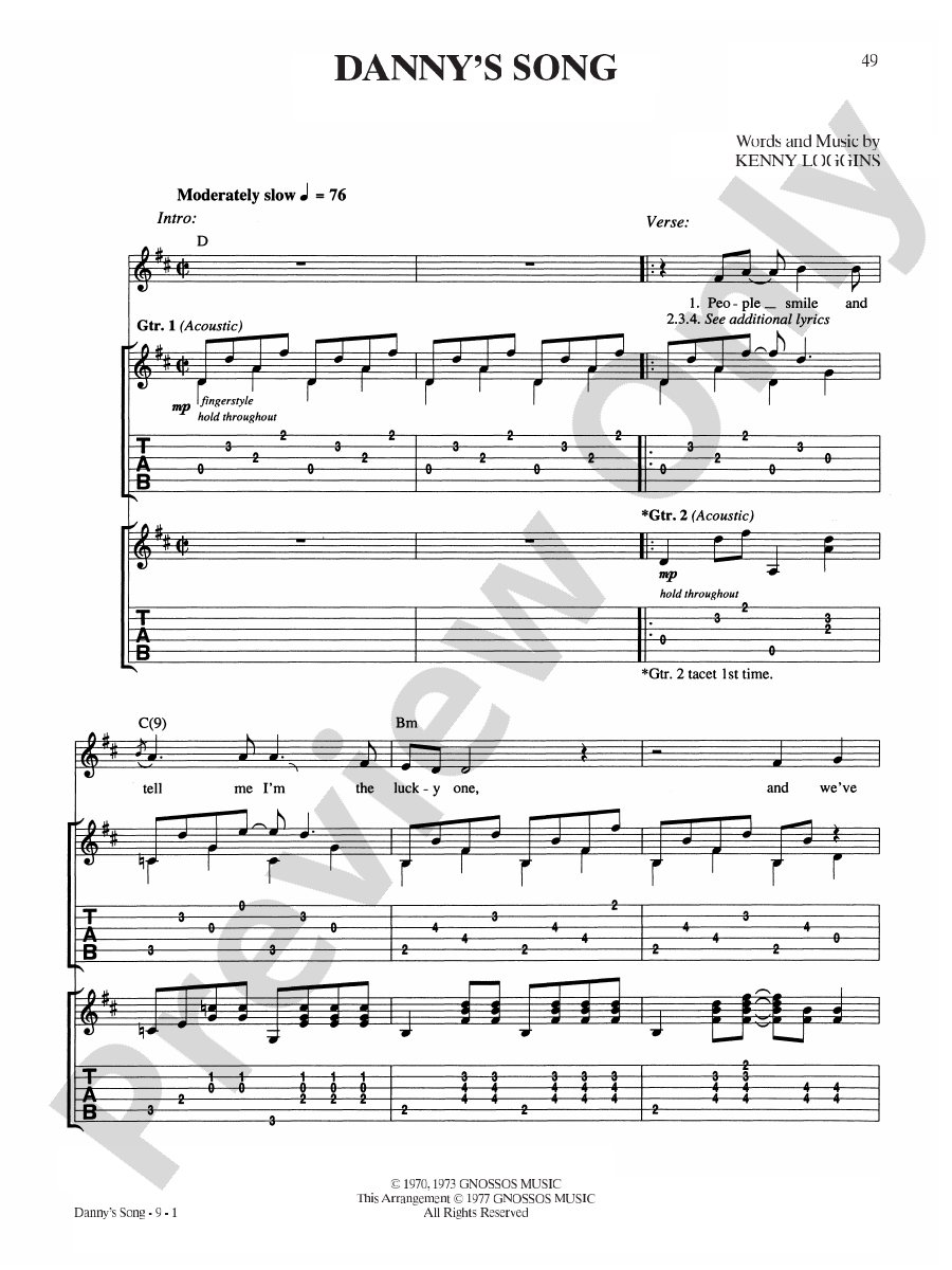 Danny's Song Piano/Vocal/Chords Anne Murray Digital Sheet Music
