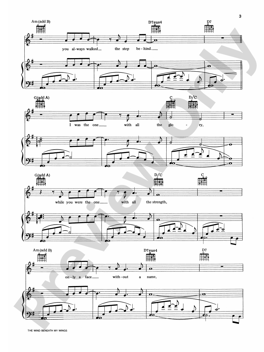 The Wind Beneath My Wings Piano/Vocal/Chords Gary Morris Digital