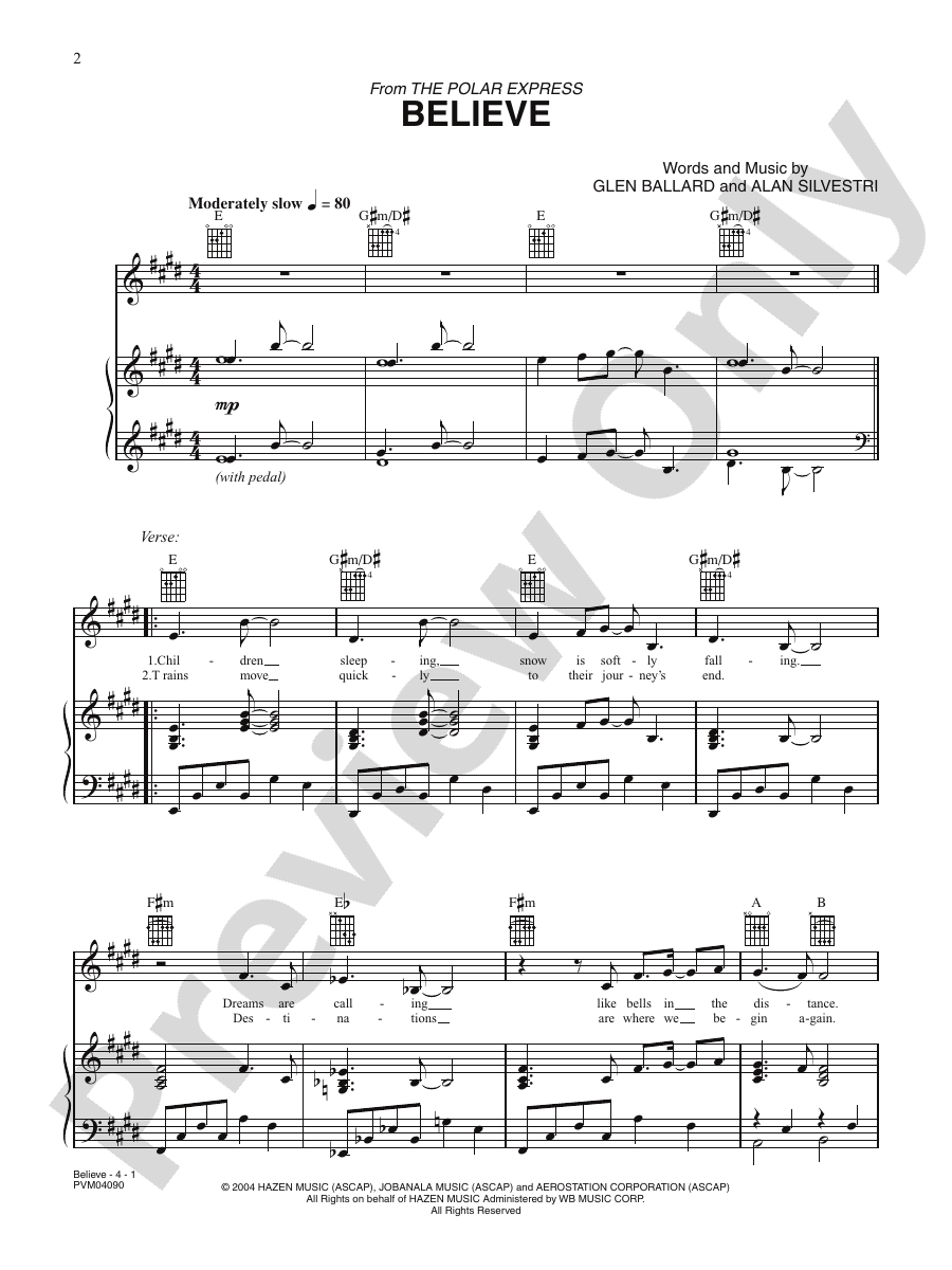 Believe (from The Polar Express): Piano/Vocal/Chords: Josh Groban ...
