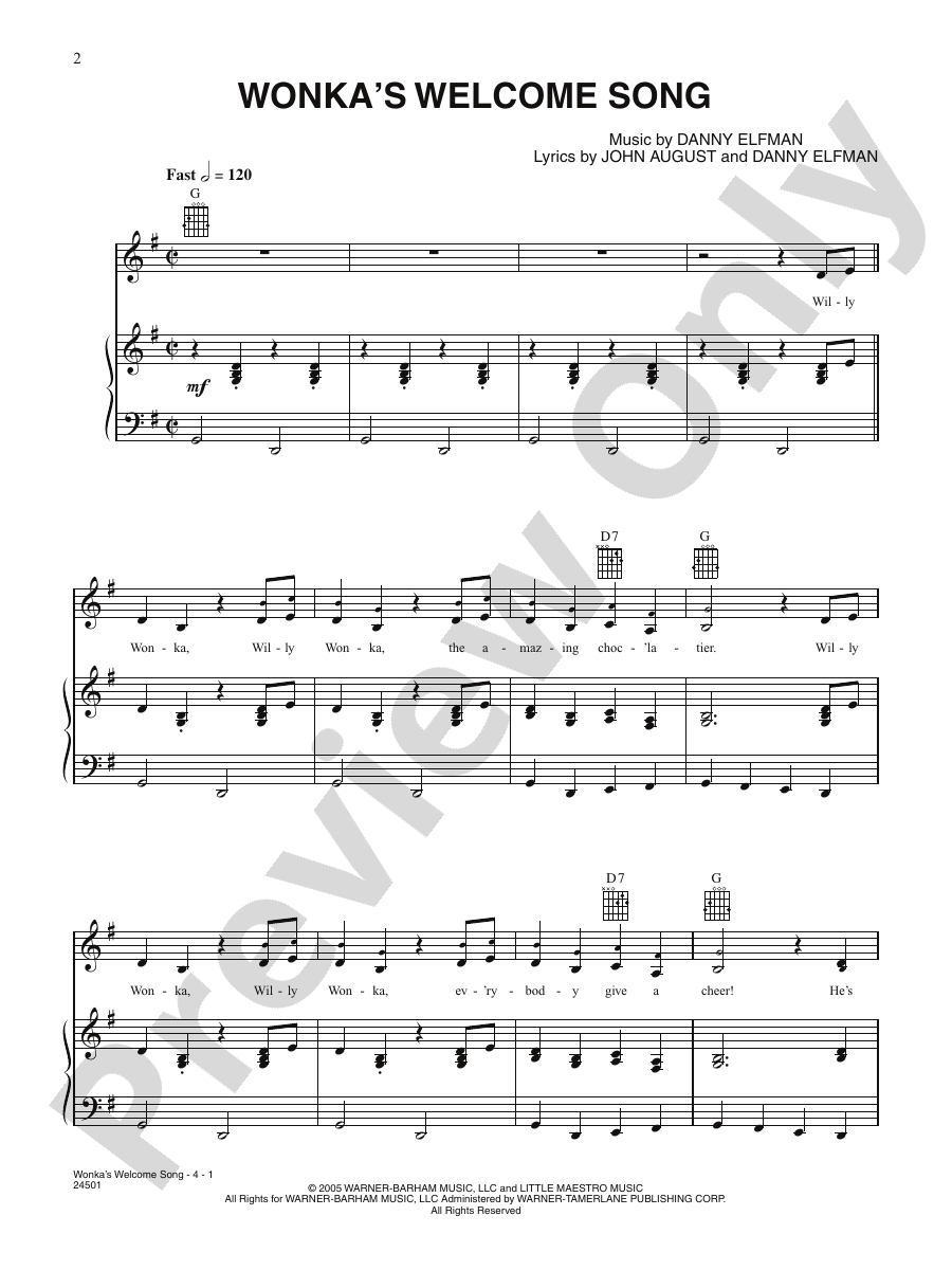 Wonka's Song (from Charlie and the Chocolate Factory) Piano