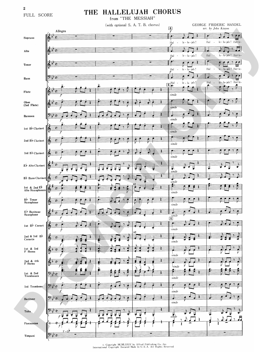Hallelujah Chorus Concert Band Conductor Score & Parts