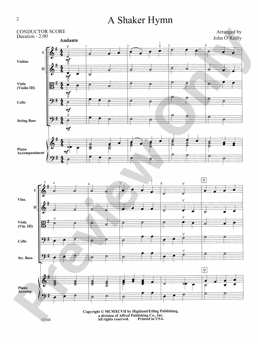 A Shaker Hymn String Orchestra Conductor Score And Parts Digital Sheet Music Download 