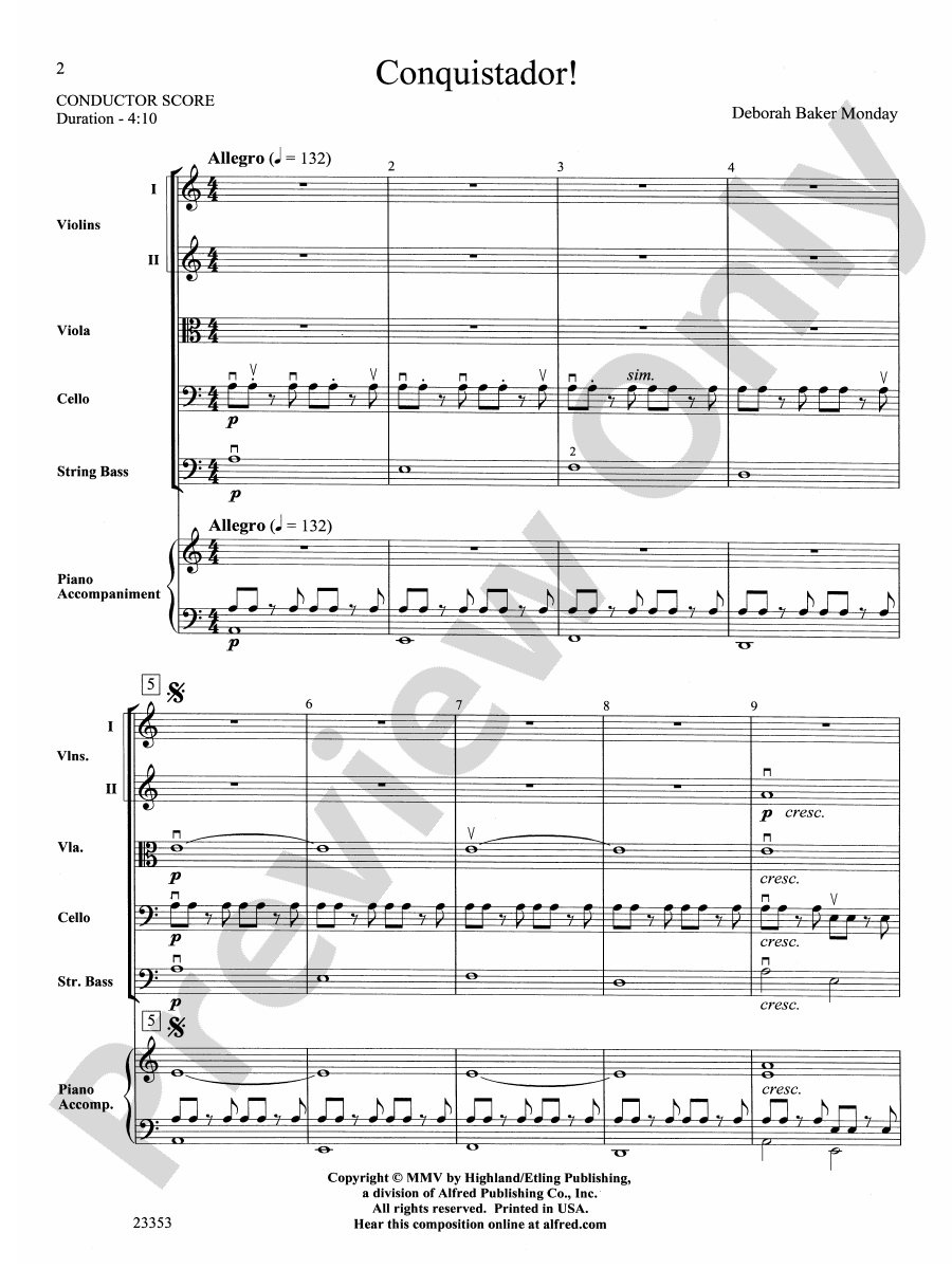 Conquistador!: String Orchestra Conductor Score &amp; Parts: Deborah Baker ...
