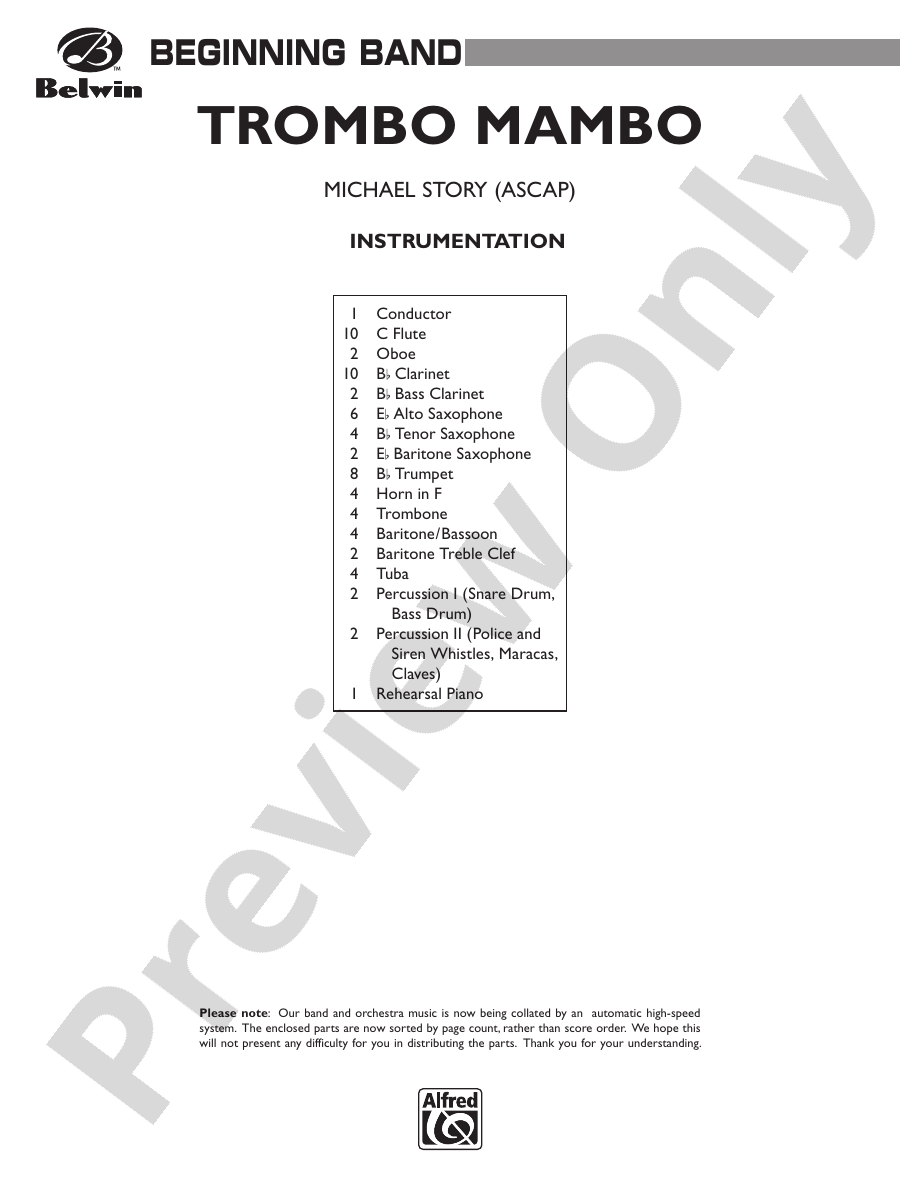 Trombo Mambo (Trombone Feature) Concert Band Conductor Score & Parts