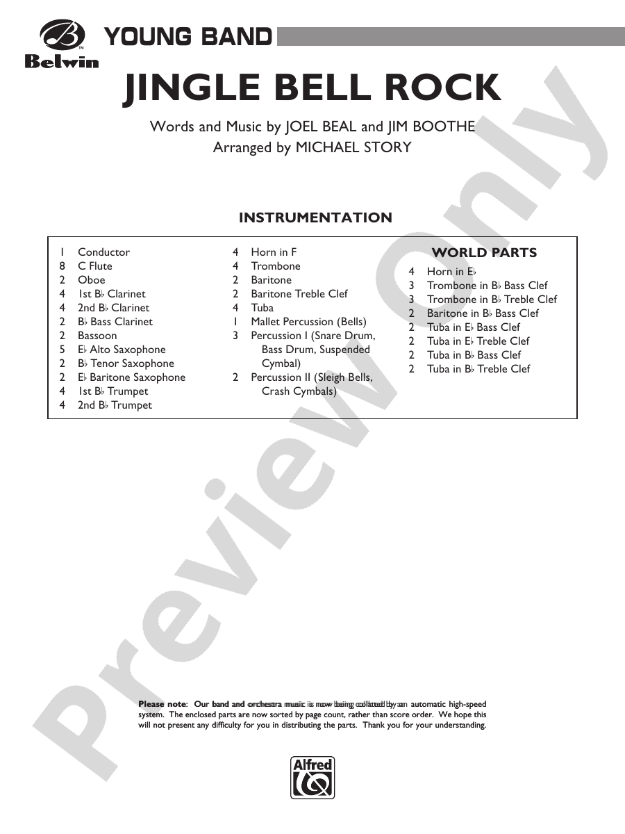 Jingle Bell Rock Concert Band Conductor Score & Parts Joe Beal