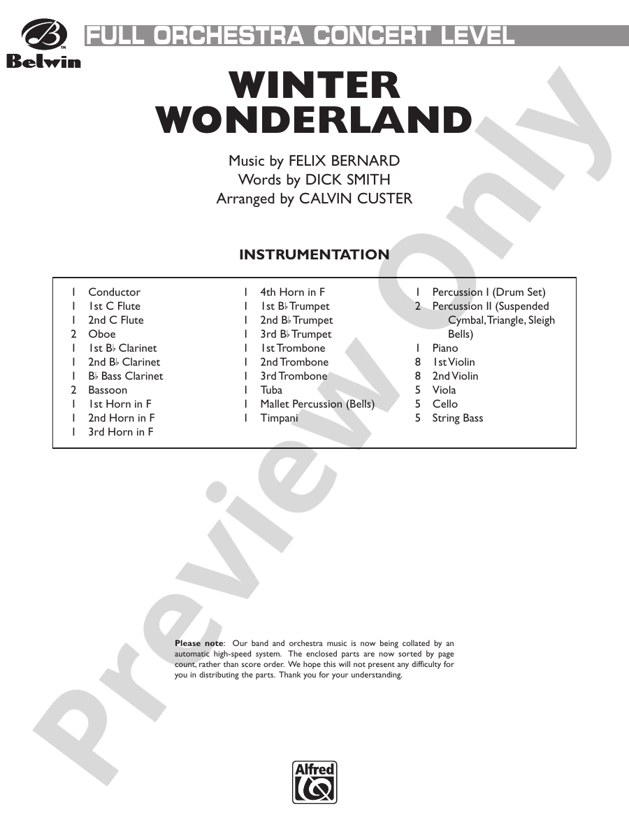 Winter Wonderland: Full Orchestra Conductor Score & Parts - Digital ...