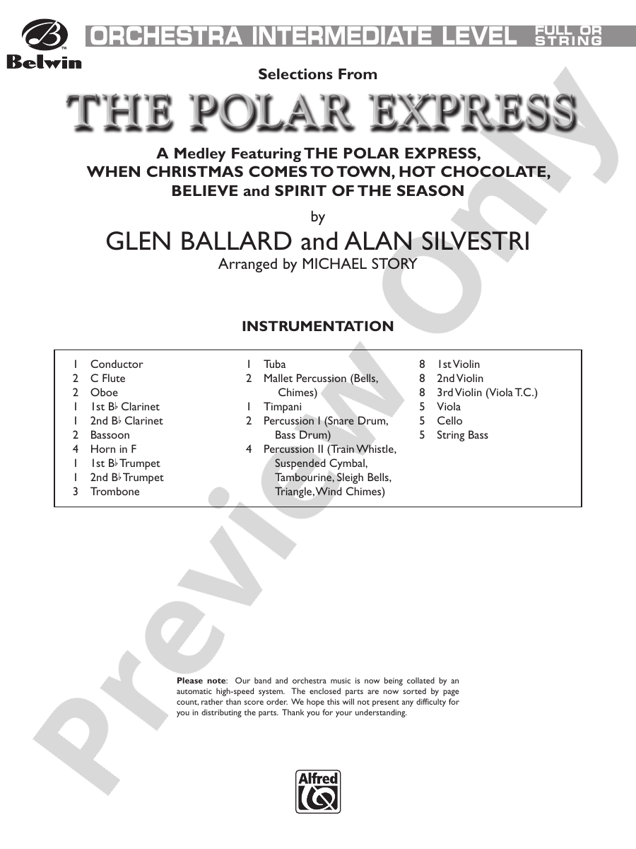 The Polar Express Selections From Full Orchestra Conductor Score And Parts Alan Silvestri 