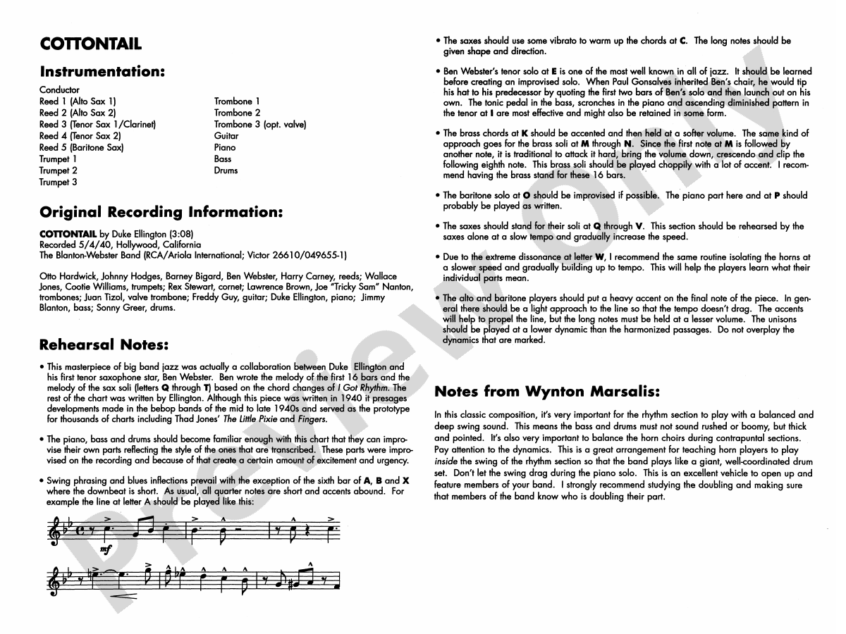 Cottontail Jazz Ensemble Conductor Score & Parts Duke Ellington