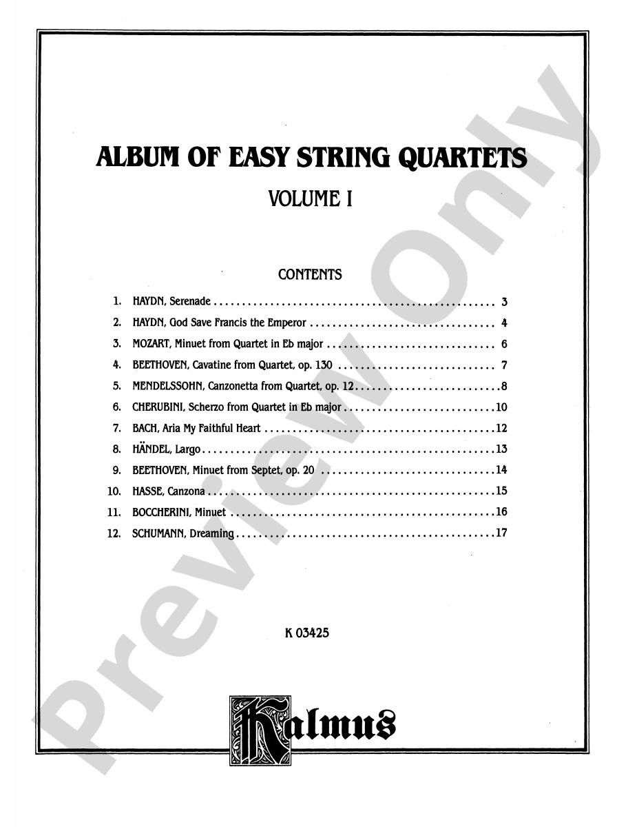 Album of Easy String Quartets, Volume I (Pieces by Bach, Haydn, Mozart