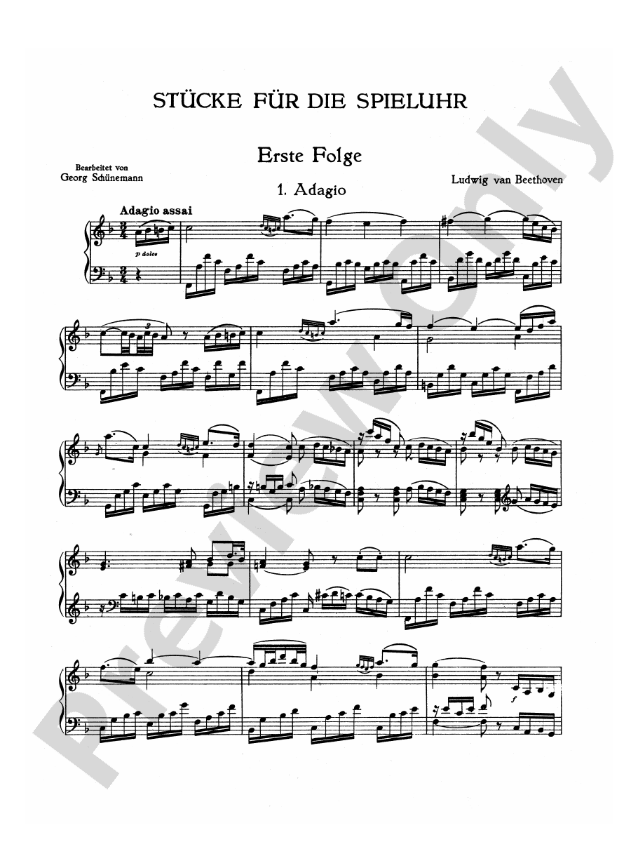 Beethoven Pieces for the Musical Clock Piano Digital Sheet Music