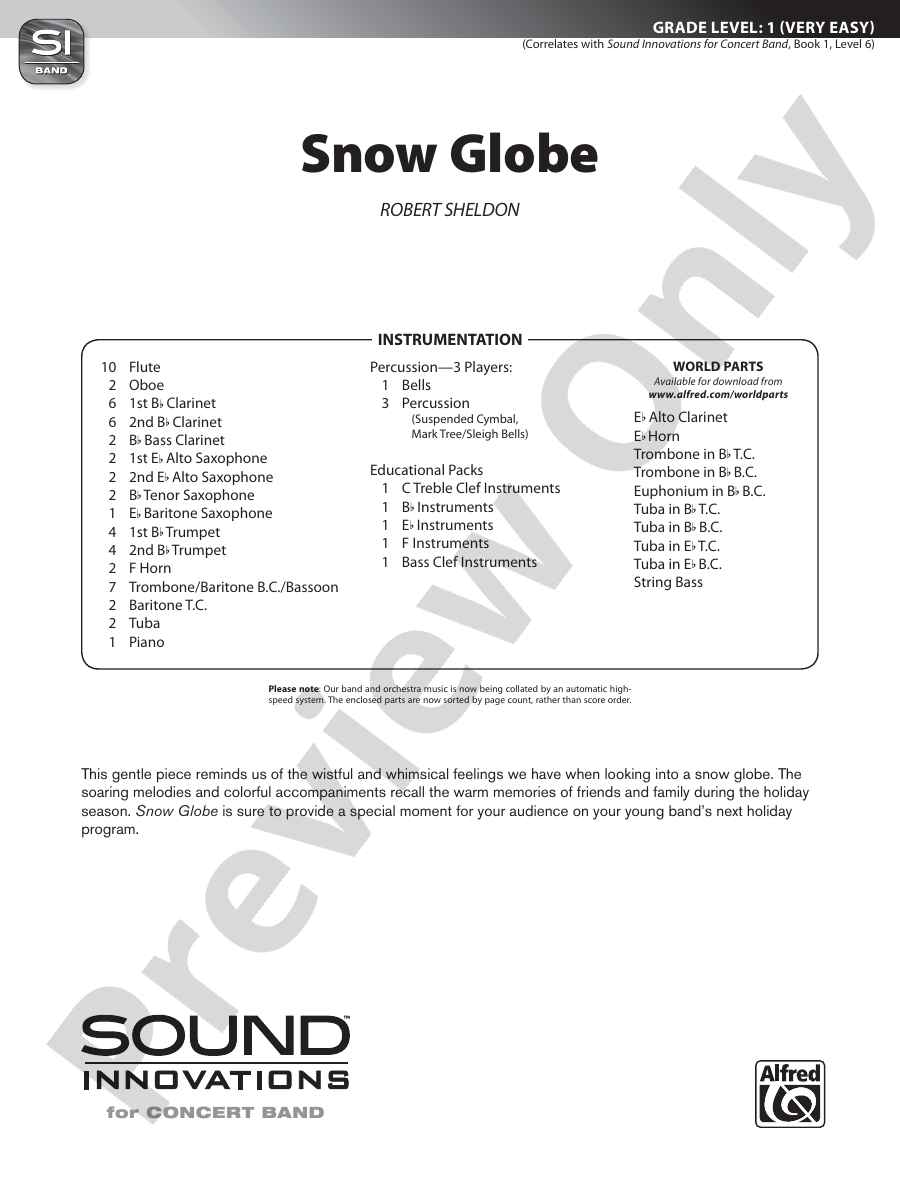 Snow Globe Concert Band Conductor Score & Parts Robert Sheldon