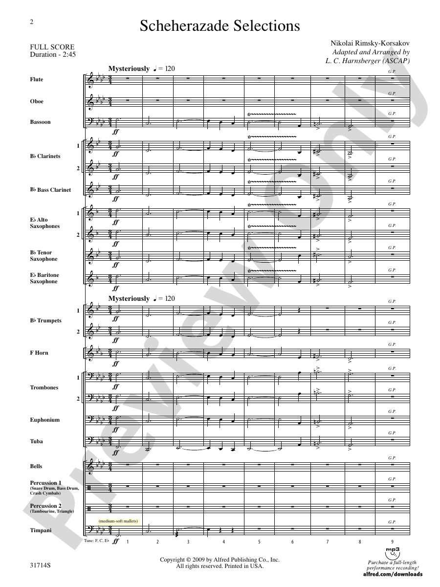 Scheherazade Selections: Concert Band Conductor Score & Parts: Nicolai ...