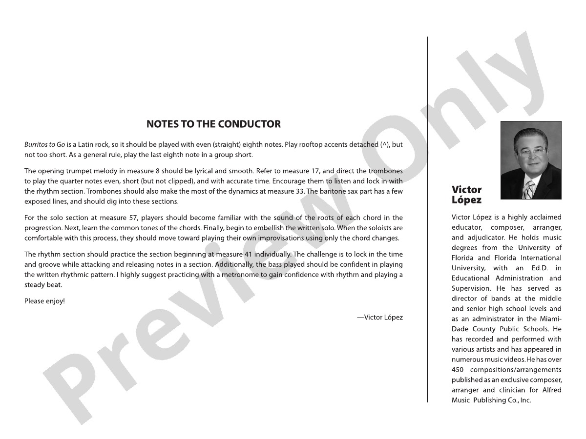 Burritos to Go Jazz Ensemble Conductor Score & Parts Victor Lopez