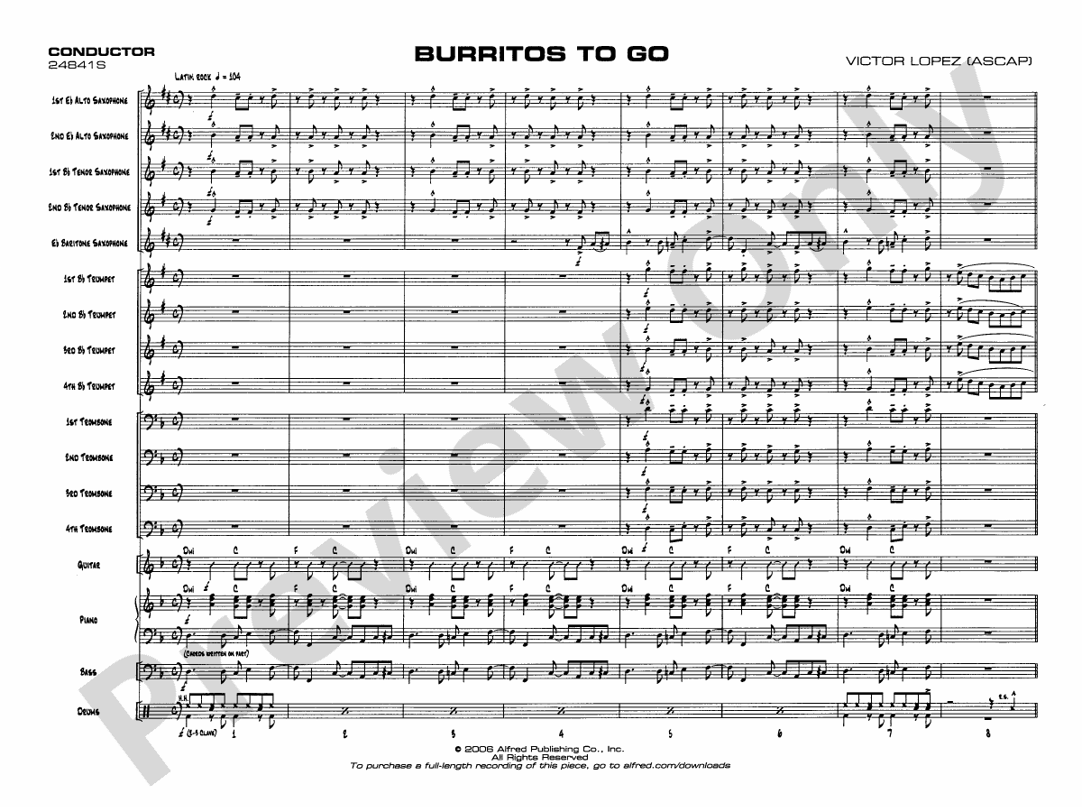 Burritos to Go Jazz Ensemble Conductor Score & Parts Victor Lopez Digital Sheet Music Download