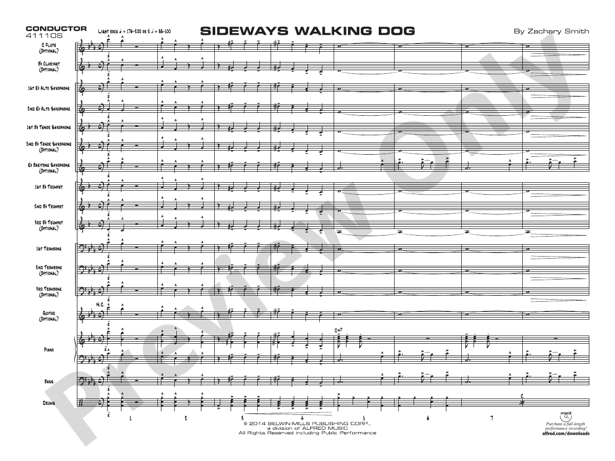 Sideways Walking Dog Jazz Ensemble Conductor Score & Parts Zack Smith