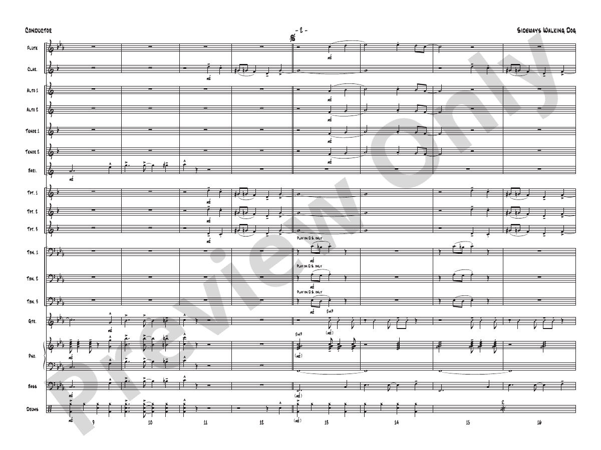 Sideways Walking Dog Jazz Ensemble Conductor Score & Parts Zack Smith