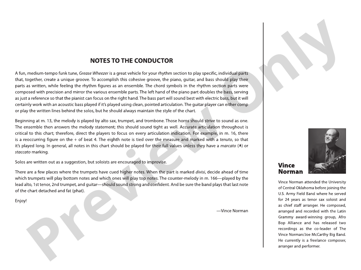 Grease Wheezer Jazz Ensemble Conductor Score & Parts Vince Norman