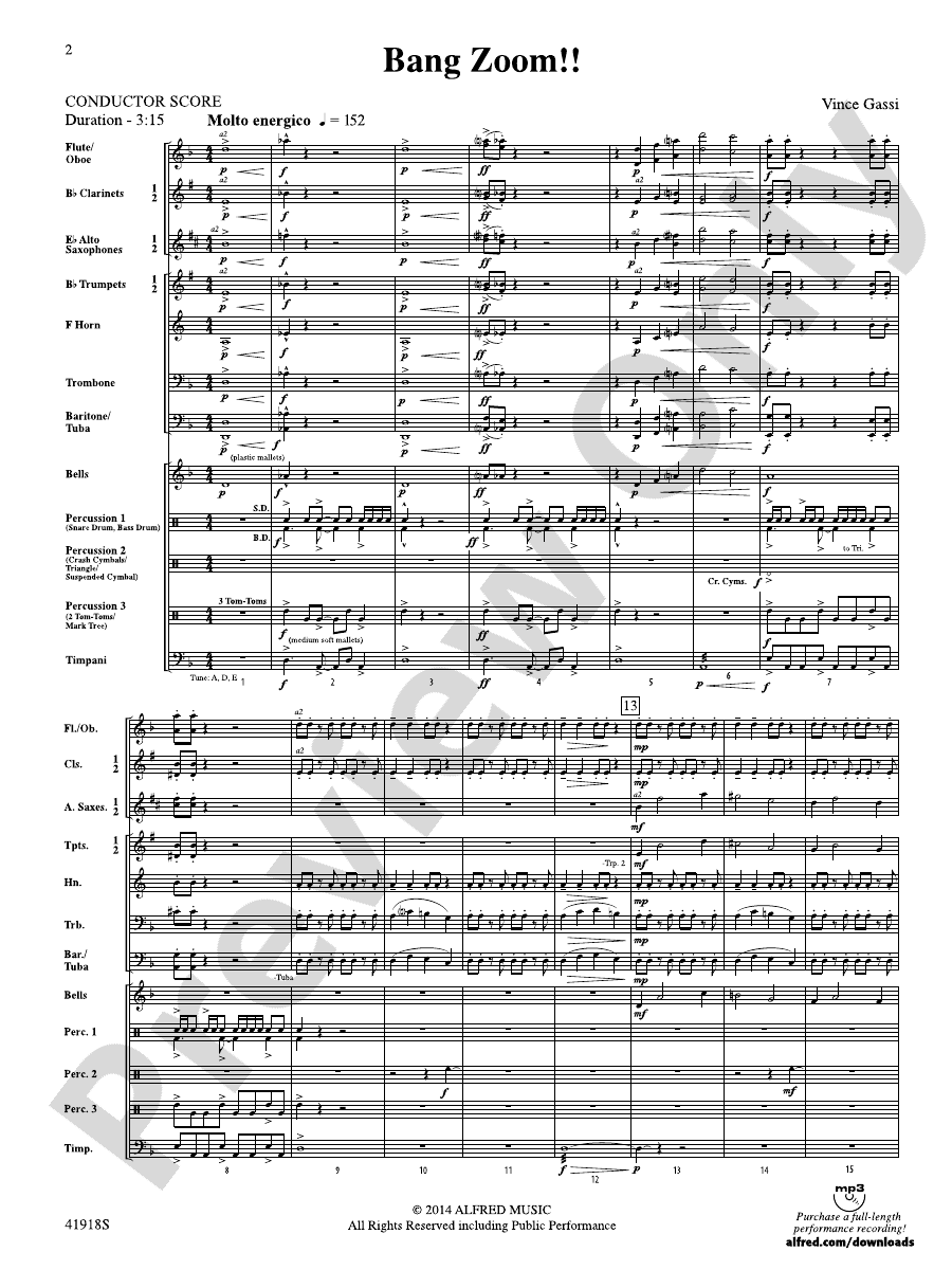 Bang Zoom! Concert Band Conductor Score & Parts Vince Gassi Digital
