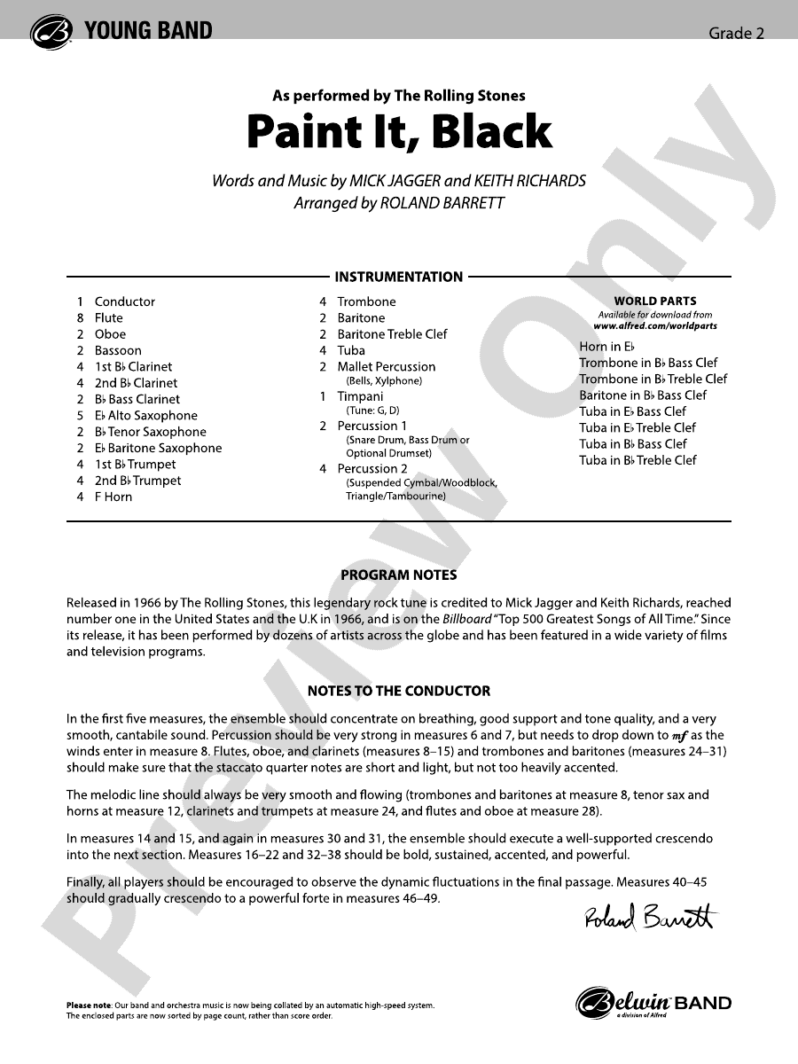 Paint It, Black Concert Band Conductor Score & Parts The Rolling