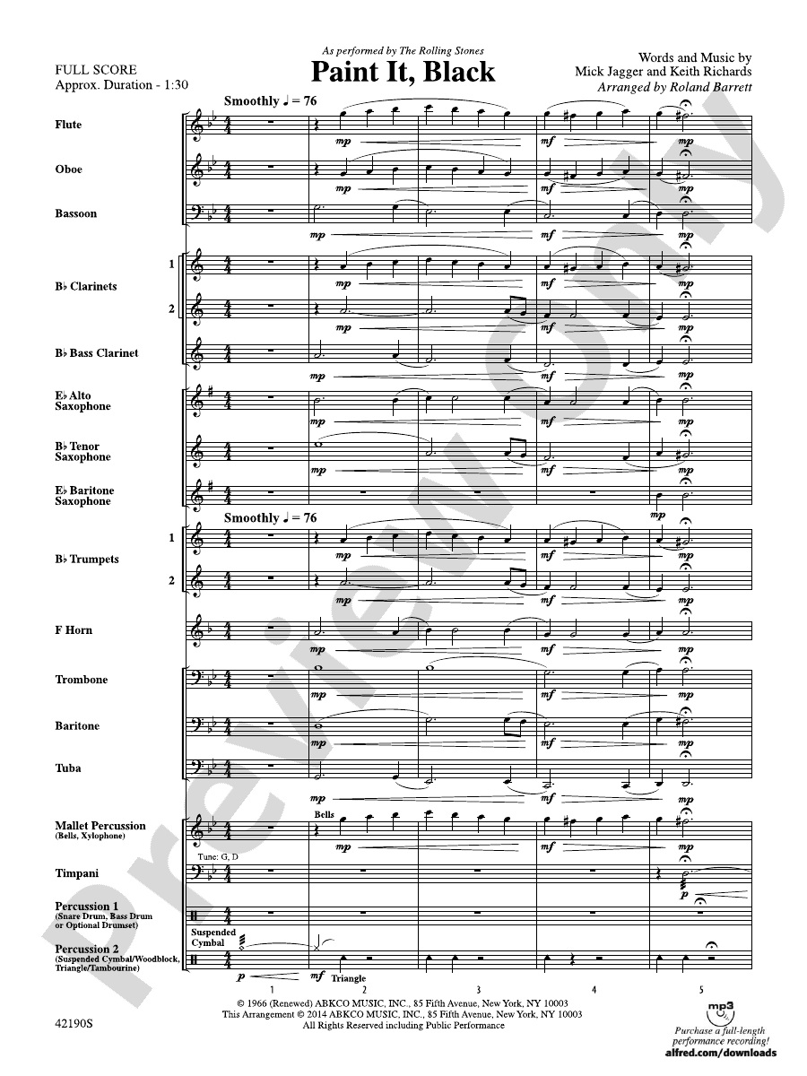 Paint It, Black Concert Band Conductor Score & Parts The Rolling