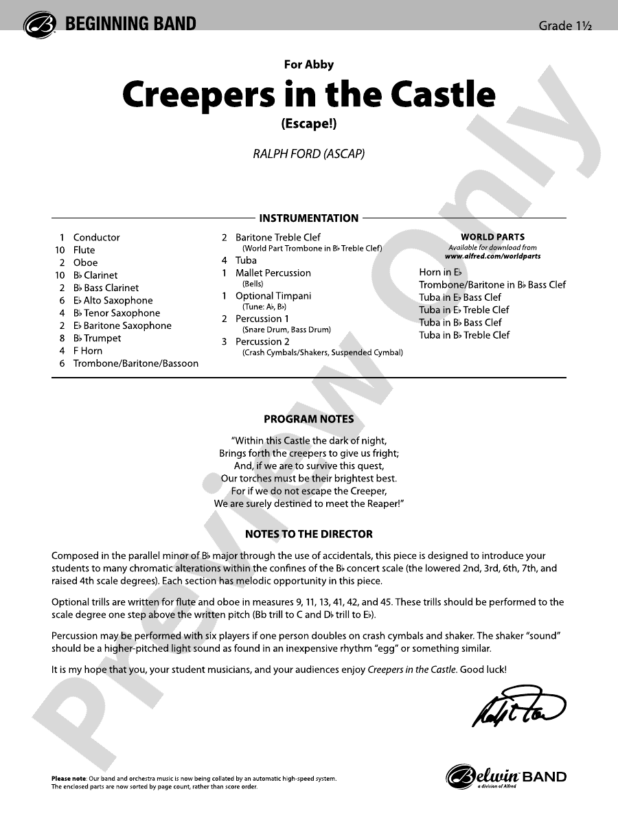 Creepers in the Castle Concert Band Conductor Score & Parts Ralph