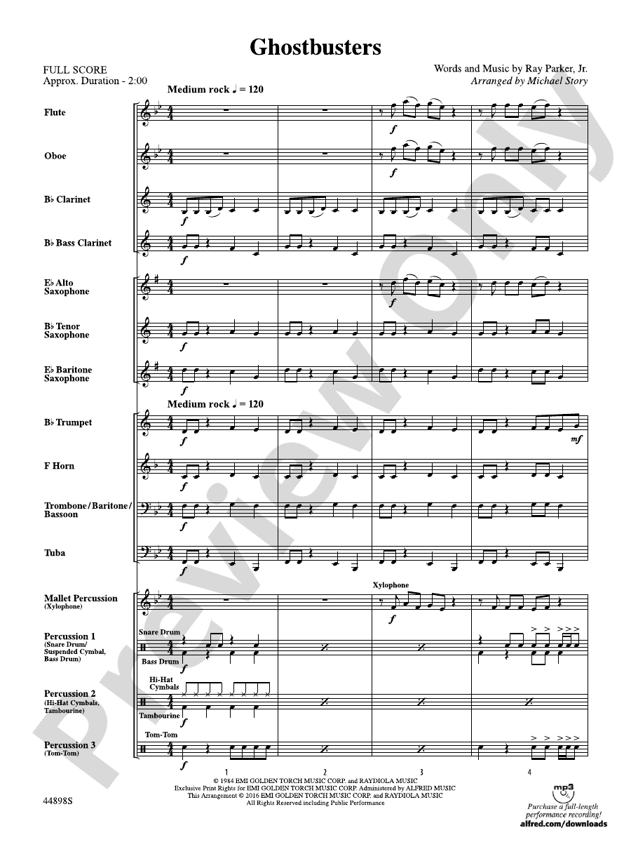 Ghostbusters (from Ghostbusters) Concert Band Conductor Score & Parts Ray Parker Digital