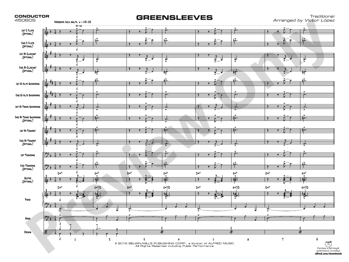 Greensleeves Jazz Ensemble Conductor Score & Parts Digital Sheet