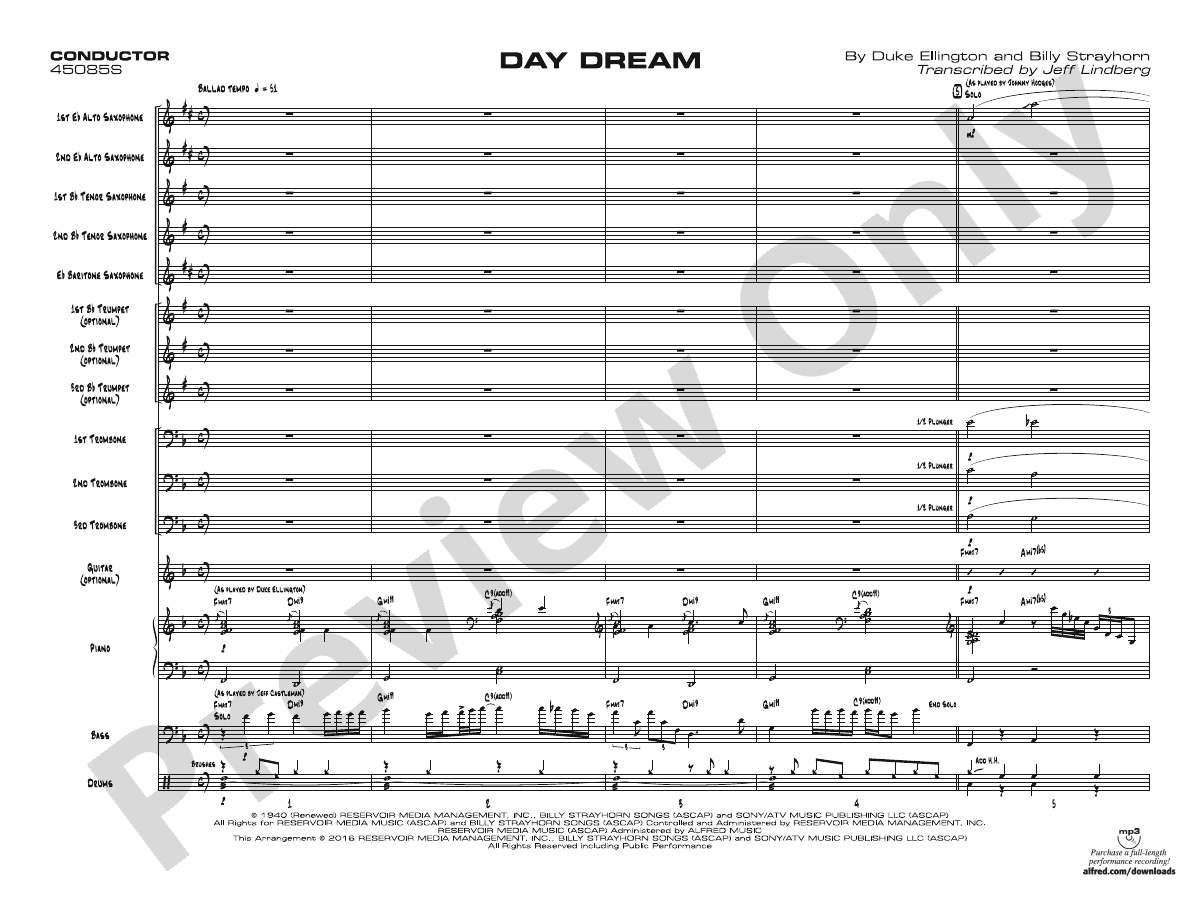 Day Dream Jazz Ensemble Conductor Score And Parts Duke Ellington Digital Sheet Music Download 8171