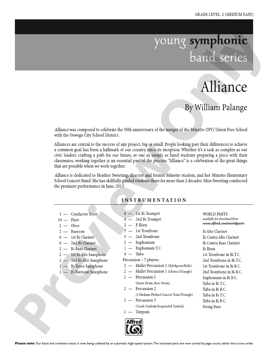 Alliance Concert Band Conductor Score & Parts William Palange