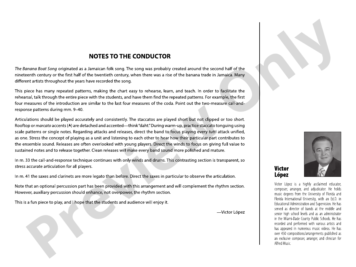 The Banana Boat Song Jazz Ensemble Conductor Score & Parts Digital