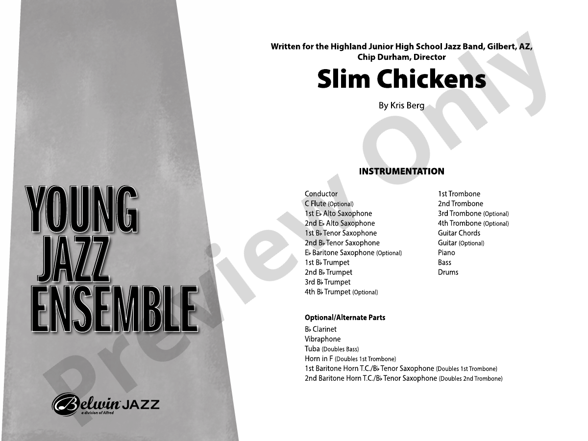 Slim Chickens Jazz Ensemble Conductor Score And Parts Kris Berg