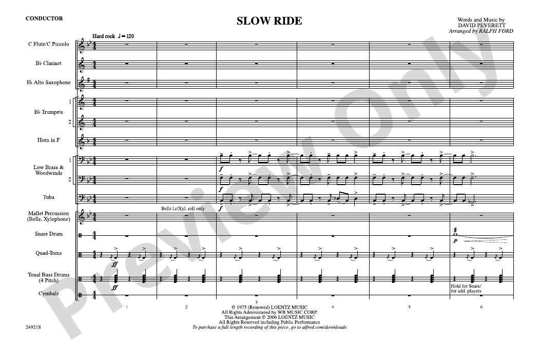 Slow Ride Marching Band Conductor Score & Parts Digital Sheet Music
