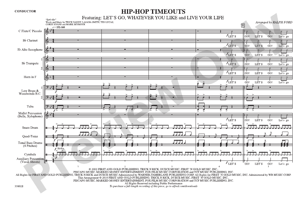 HipHop Timeouts Marching Band Conductor Score & Parts Digital Sheet