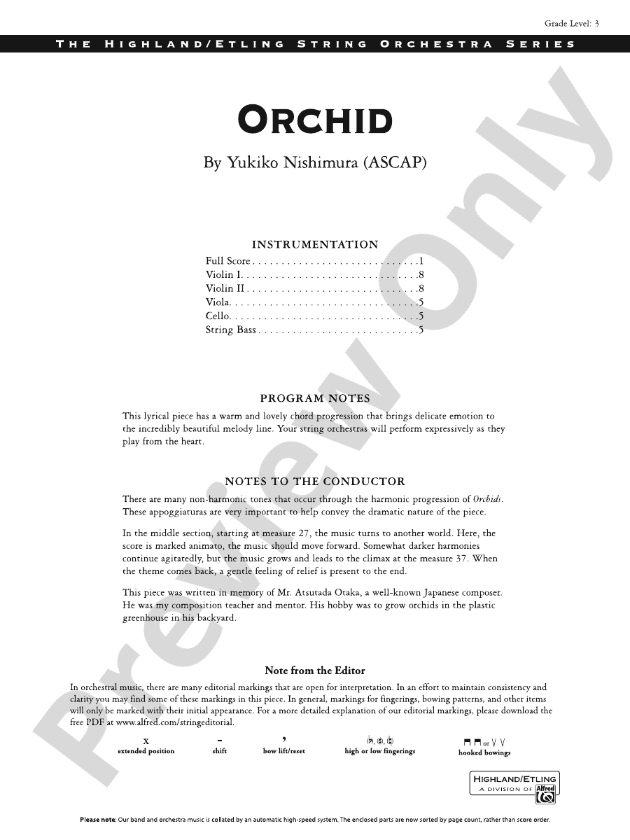 Orchid: String Orchestra Conductor Score & Parts: Yukiko Nishimura ...
