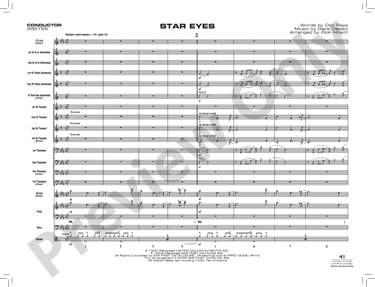 Star Eyes Jazz Ensemble Conductor Score & Parts Gene DePaul Digital