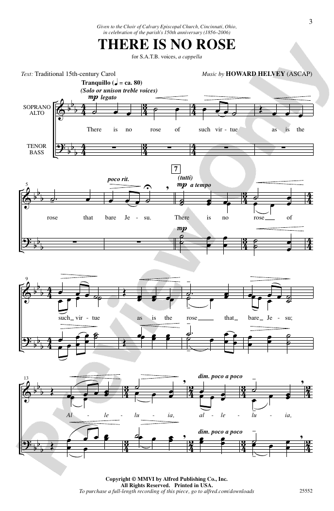 There Is No Rose Satb Choral Octavo Howard Helvey Digital Sheet Music Download