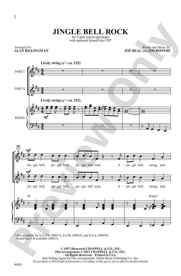 Jingle Bell Rock: 2-Part Choral Octavo: Jim Boothe - Digital Sheet ...