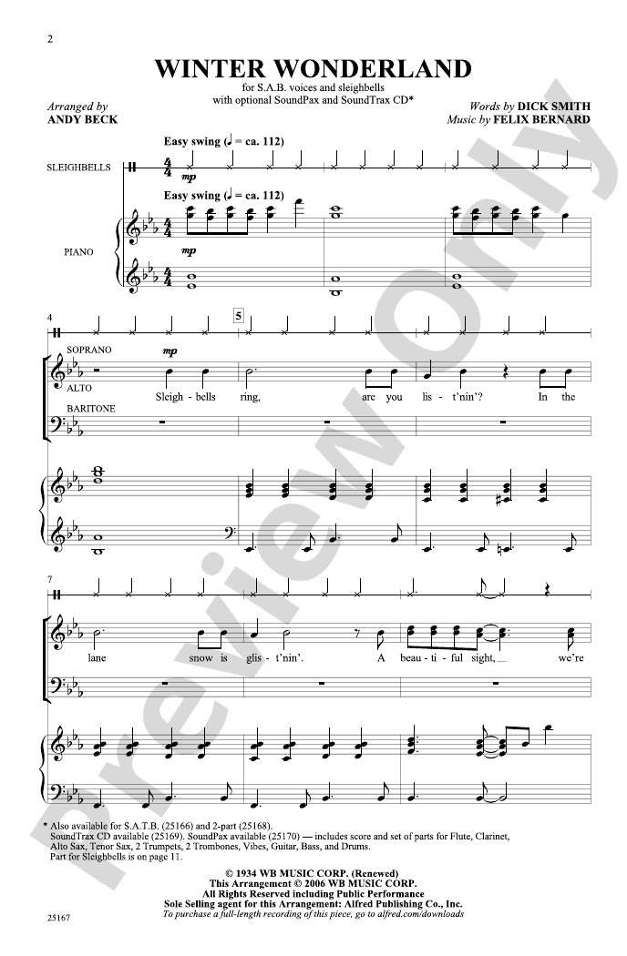 Winter Wonderland: SAB Choral Octavo: Felix Bernard - Digital Sheet ...