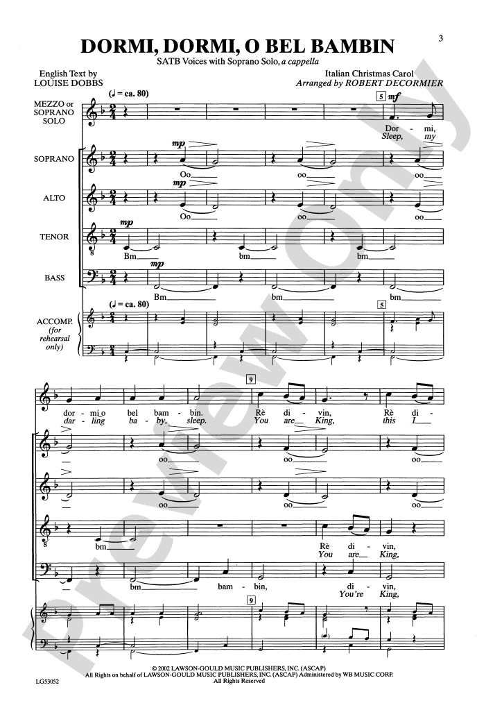 Dormi, Dormi, O Bel Bambin SATB & Soprano Solo, a cappella Choral