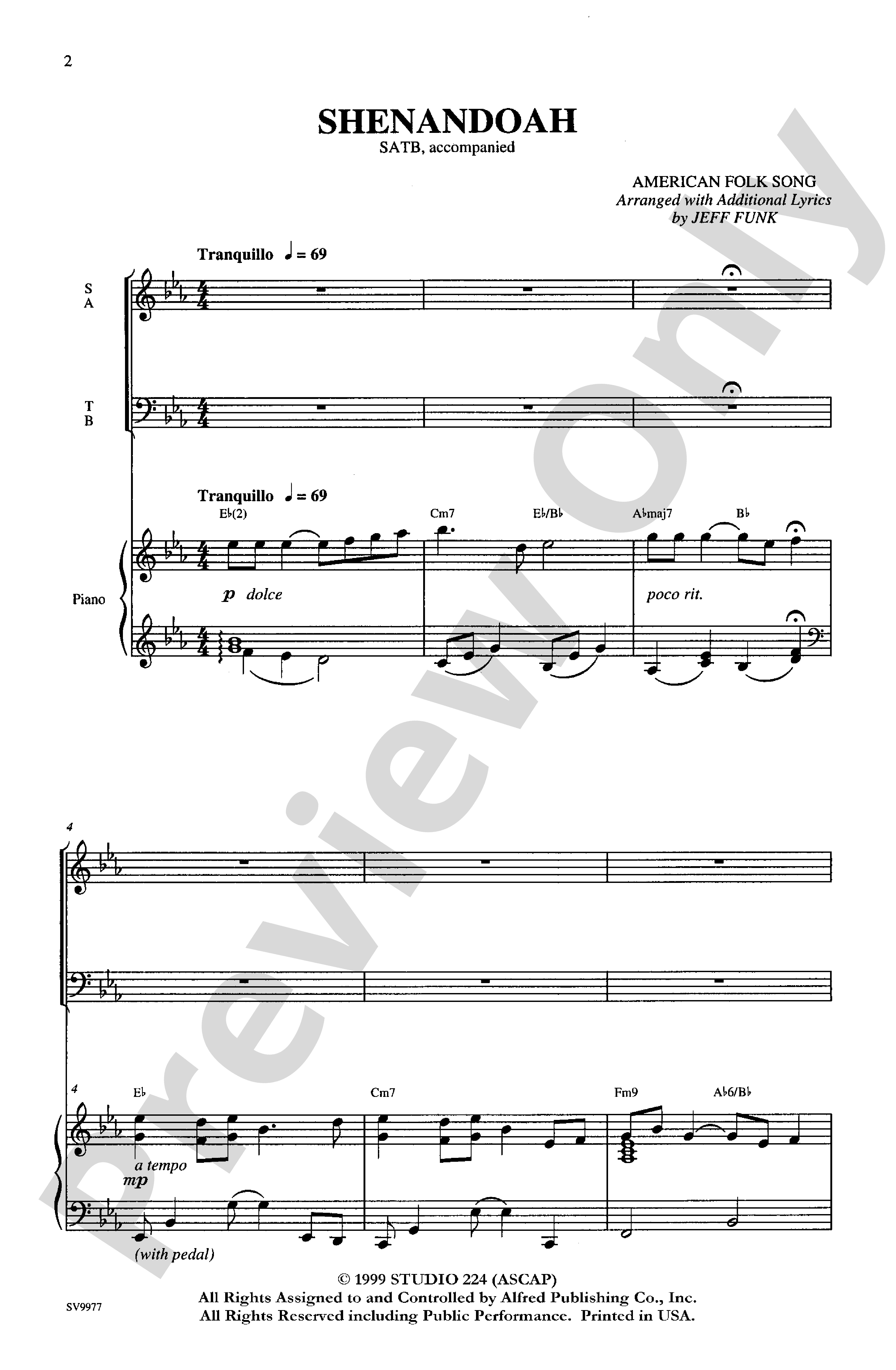 Shenandoah Satb Choral Octavo Digital Sheet Music Download 0863
