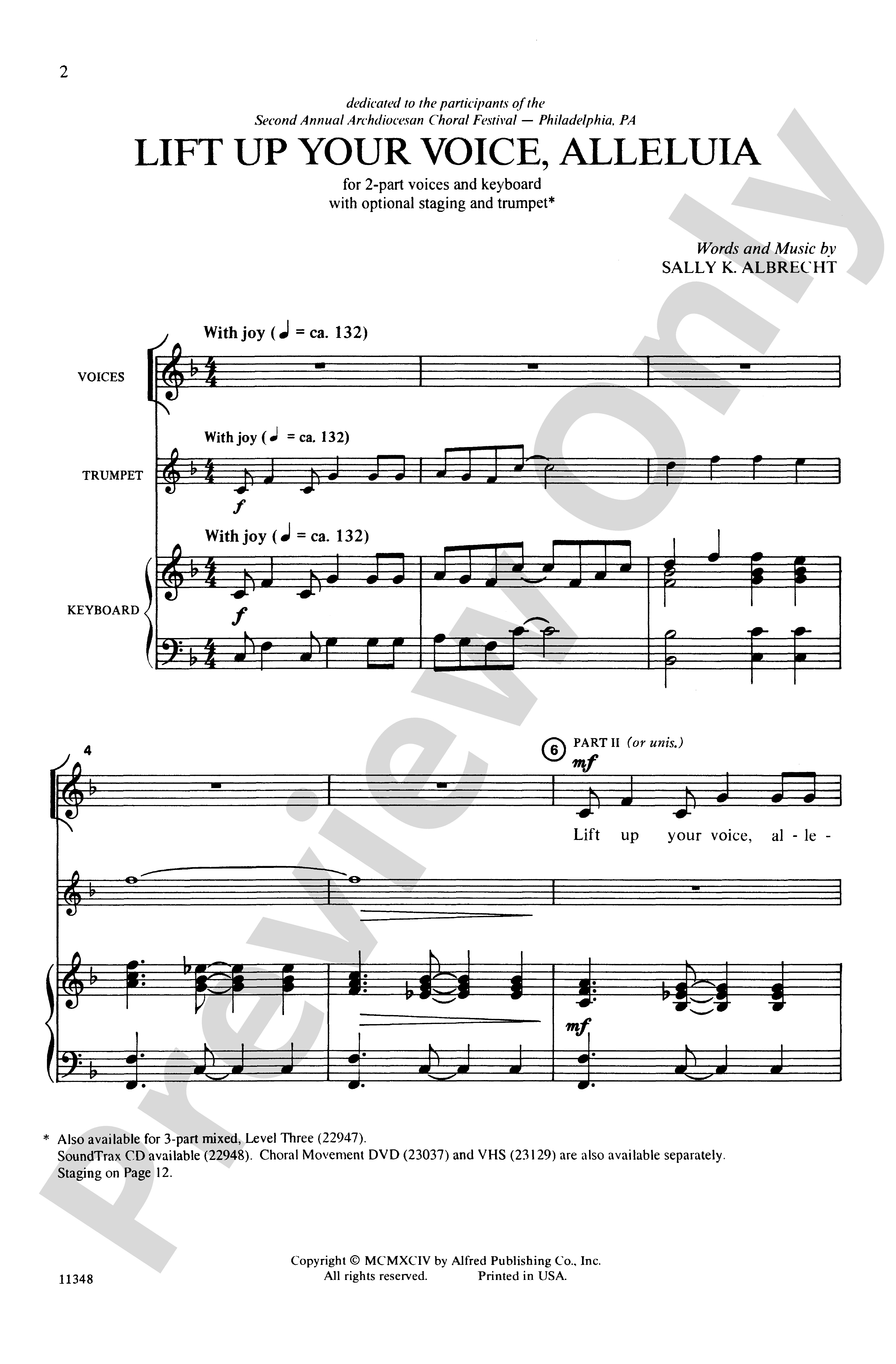 Lift Up Your Voice Alleluia 2 Part Choral Octavo Sally K Albrecht Digital Sheet Music Download 7995