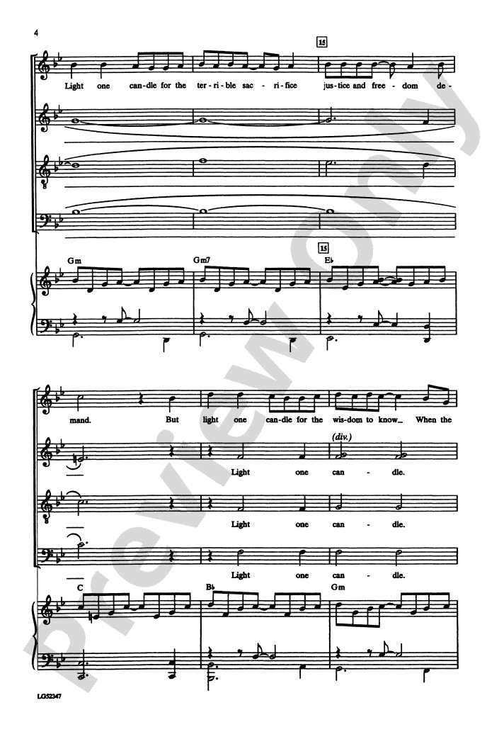 Light One Candle SATB Choral Octavo Peter Yarrow Digital Sheet
