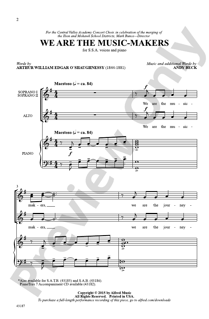 We Are the MusicMakers SSA Choral Octavo Andy Beck Digital Sheet