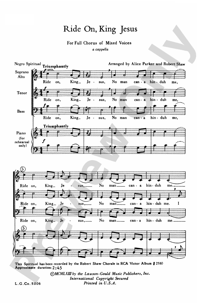 Ride On, King Jesus: SATB Choral Octavo - Digital Sheet Music Download