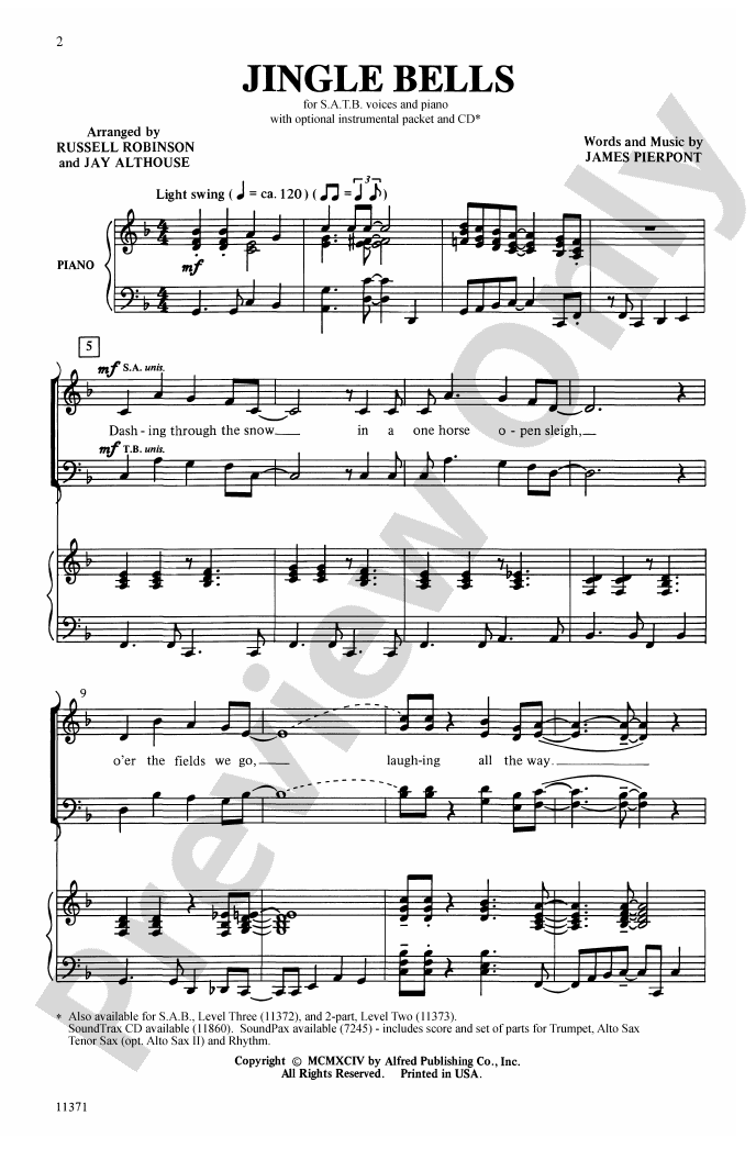 Jingle Bells: SATB Choral Octavo: James Pierpont - Digital Sheet Music ...