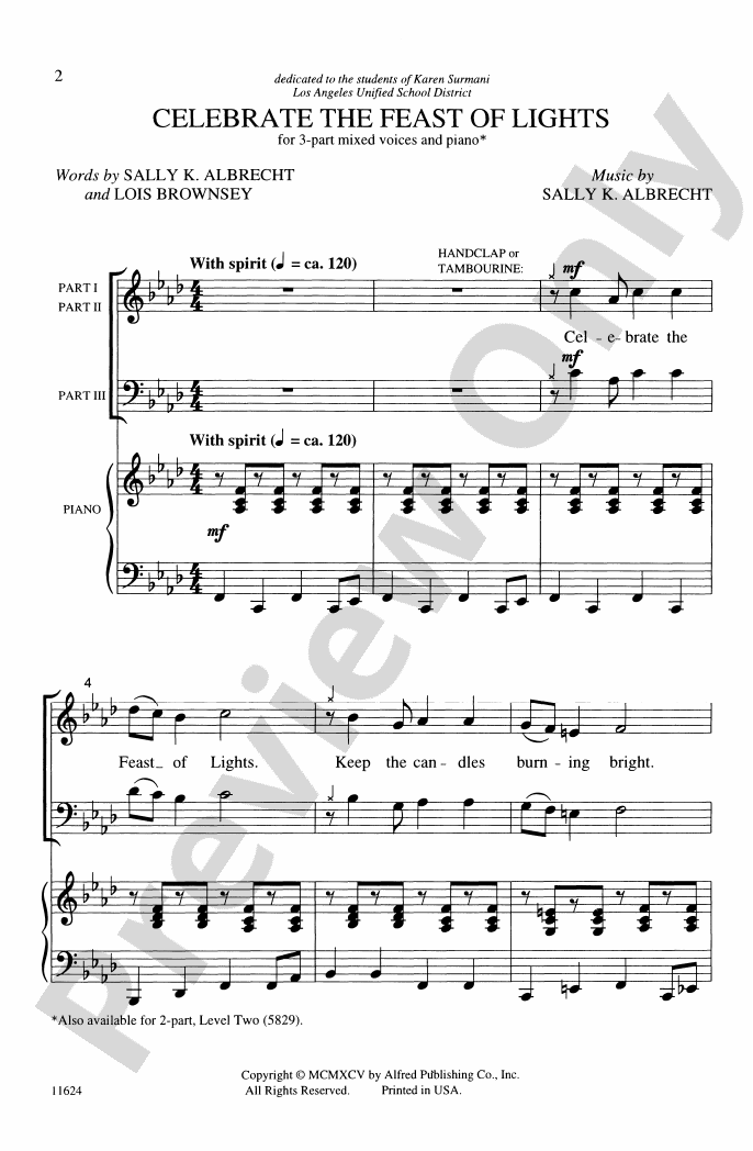 Celebrate the Feast of Lights 3Part Mixed Choral Octavo Sally K