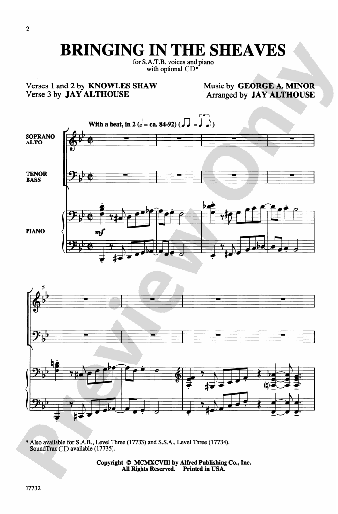 Bringing in the Sheaves SATB Choral Octavo Digital Sheet Music Download